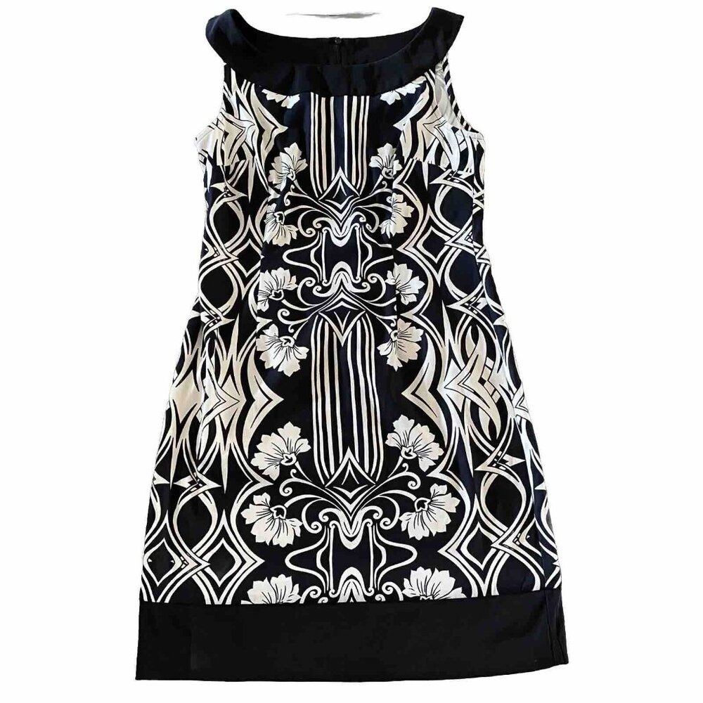 Connected Dress Women’s Size 10 Sleeveless Black Beige Floral Print‎ Business